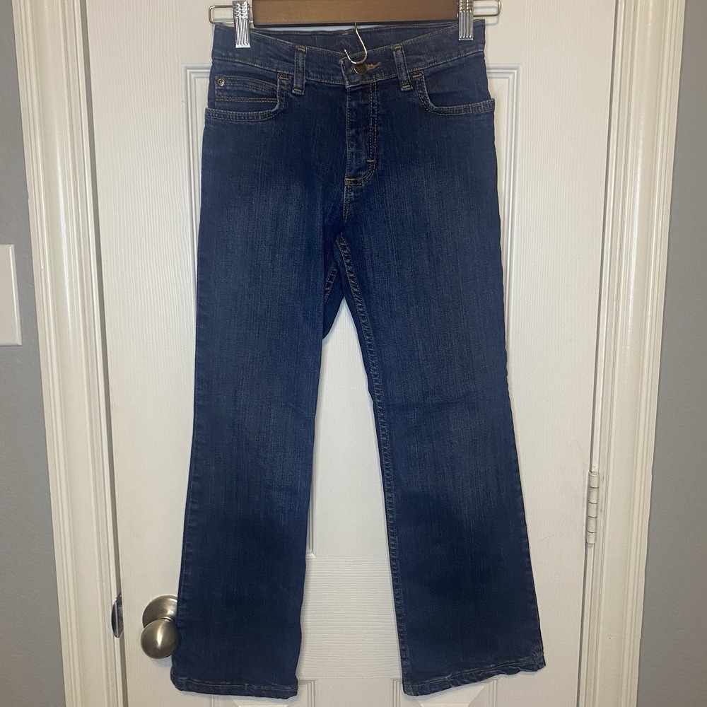 Wrangler Jeans Denim Girls 10 Regular Flare Leg‎ Adjustable Waist Dark Wash